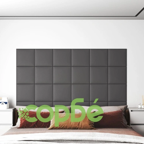 Стенни панели, 12 бр, сиви, 30x30 см, изкуствена кожа, 1,08 м² ➤ топ цена ➤ sorbe.bg