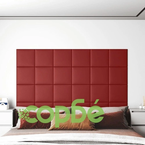 Стенни панели 12 бр виненочервени 30x30 см изкуствена кожа ➤ топ цена ➤ sorbe.bg