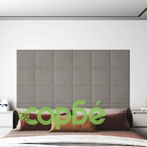Стенни панели, 12 бр, светлосиви, 30x30 см, кадифе, 1,08 м² ➤ топ цена ➤ sorbe.bg