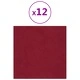 Стенни панели, 12 бр, виненочервени, 30x30 см, кадифе, 1,08 кв.м.