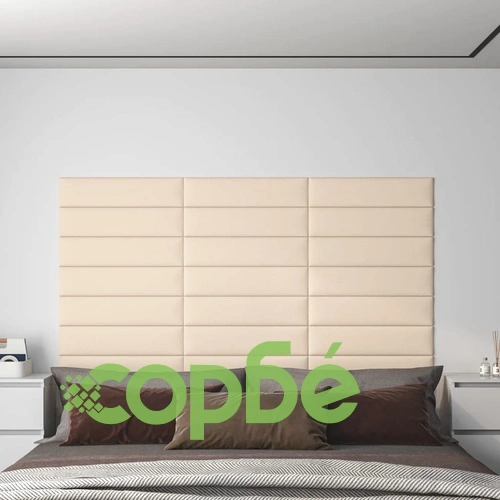Стенни панели, 12 бр, кремави, 60x15 см, плат, 1,08 м² ➤ топ цена ➤ sorbe.bg