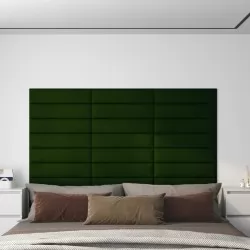 Стенни панели, 12 бр, тъмнозелени, 60x15 см, плат, 1,08 кв.м.
