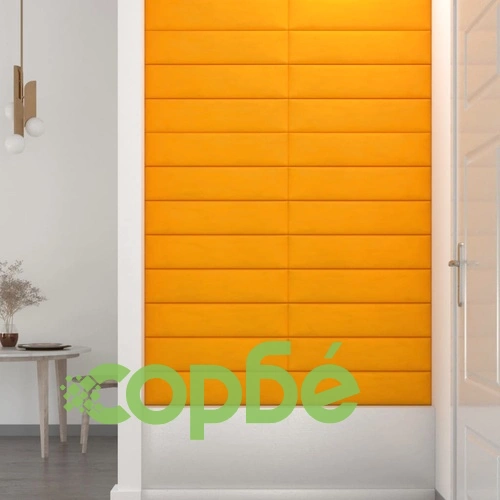 Стенни панели, 12 бр, жълти, 60x15 см, кадифе, 1,08 м² ➤ топ цена ➤ sorbe.bg
