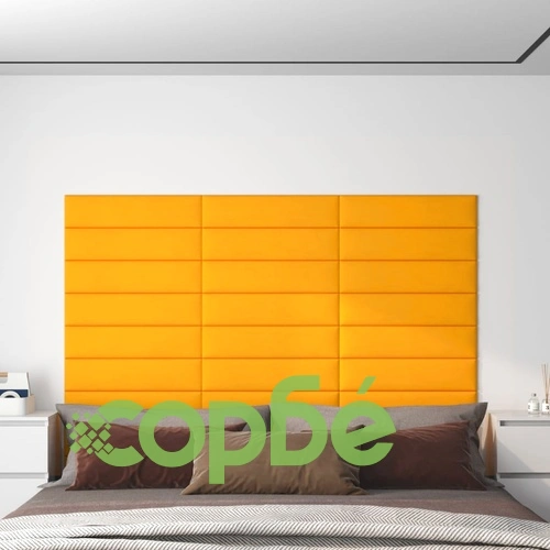 Стенни панели, 12 бр, жълти, 60x15 см, кадифе, 1,08 м² ➤ топ цена ➤ sorbe.bg