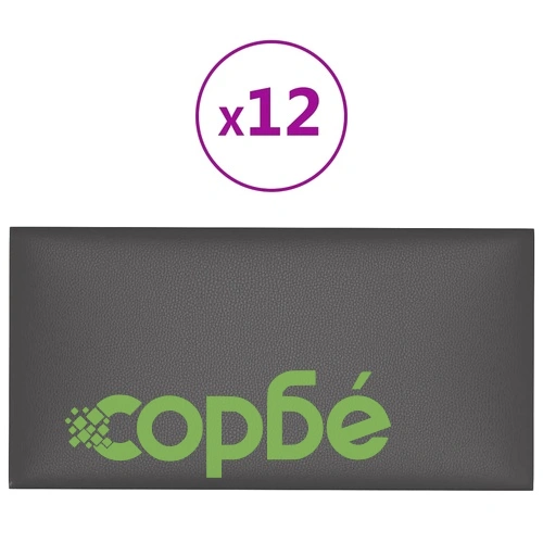 Стенни панели, 12 бр, сиви, 60x30 см, изкуствена кожа, 2,16 м² ➤ топ цена ➤ sorbe.bg