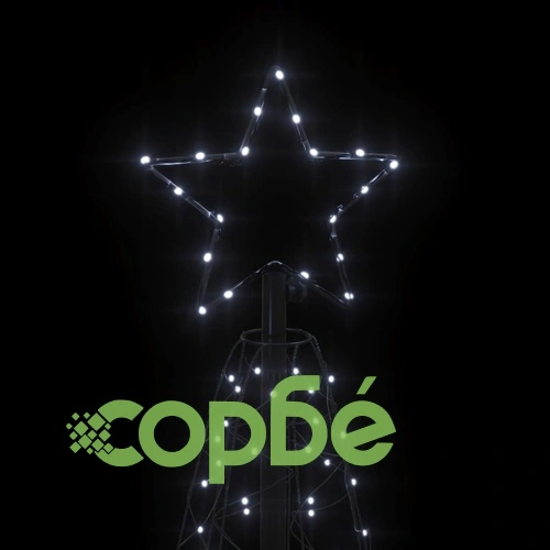 Коледна елха конус, студено бяло, 200 LED, 70x180 см ➤ топ цена ➤ sorbe.bg