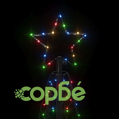 Коледна елха конус, цветно, 200 LED, 70x180 см ➤ топ цена ➤ sorbe.bg