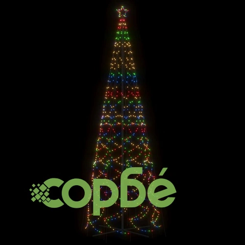 Коледна елха конус, цветна, 1400 LED, 160x500 см ➤ топ цена ➤ sorbe.bg