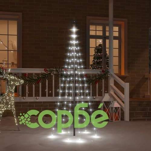 Коледна елха на флагщок, студено бяло, 108 LED, 180 см ➤ топ цена ➤ sorbe.bg