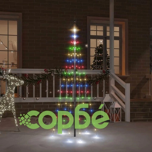 Коледна елха на флагщок, цветно, 108 LED, 180 см ➤ топ цена ➤ sorbe.bg