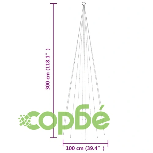 Коледна елха на флагщок, топло бяло, 310 LED, 300 см ➤ топ цена ➤ sorbe.bg