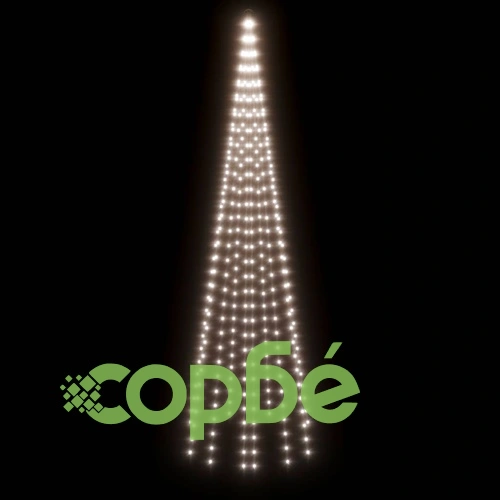 Коледна елха на флагщок, студено бяло, 310 LED, 300 см ➤ топ цена ➤ sorbe.bg