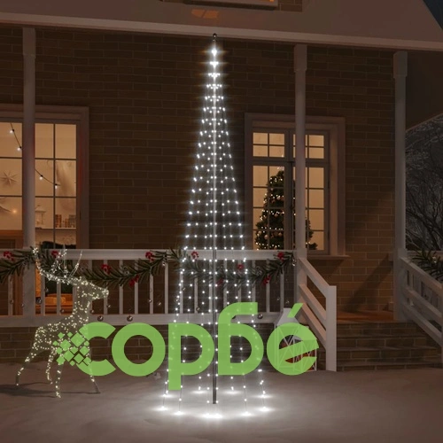 Коледна елха на флагщок, студено бяло, 310 LED, 300 см ➤ топ цена ➤ sorbe.bg