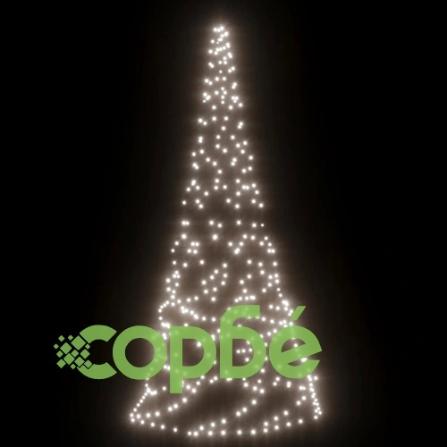 Коледна елха на флагщок, студено бяло, 200 LED, 180 см ➤ топ цена ➤ sorbe.bg