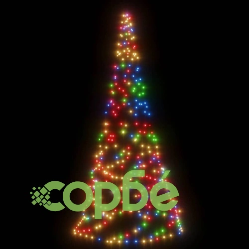 Коледна елха на флагщок, цветно, 200 LED, 180 см ➤ топ цена ➤ sorbe.bg