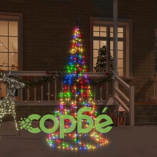 Коледна елха на флагщок, цветно, 200 LED, 180 см ➤ топ цена ➤ sorbe.bg