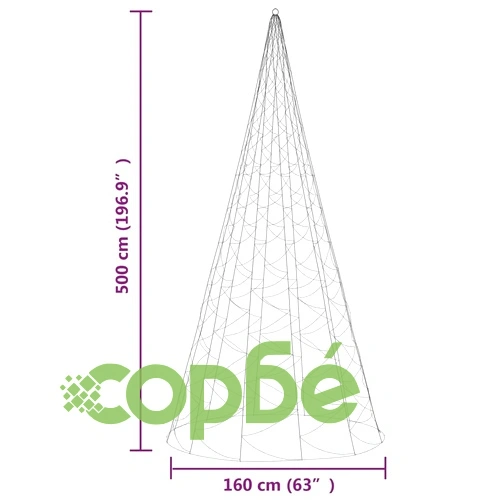 Коледна елха на флагщок, топло бяло, 1400 LED, 500 см ➤ топ цена ➤ sorbe.bg