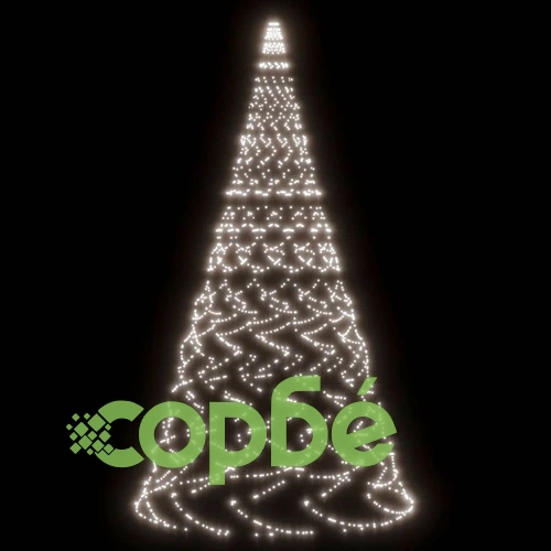 Коледна елха на флагщок, студено бяло, 1400 LED, 500 см ➤ топ цена ➤ sorbe.bg