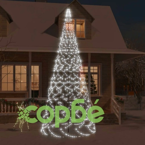 Коледна елха на флагщок, студено бяло, 1400 LED, 500 см ➤ топ цена ➤ sorbe.bg