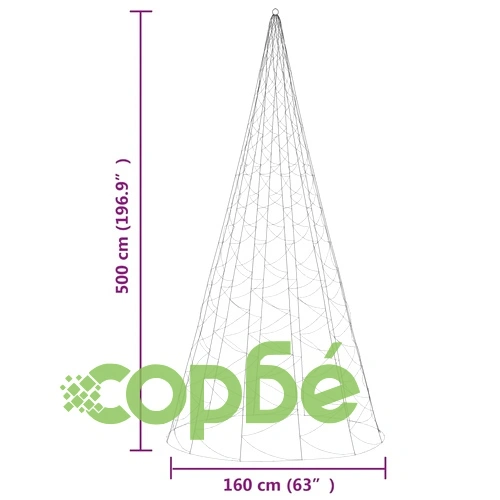 Коледна елха на флагщок, цветно, 1400 LED, 500 с ➤ топ цена ➤ sorbe.bg