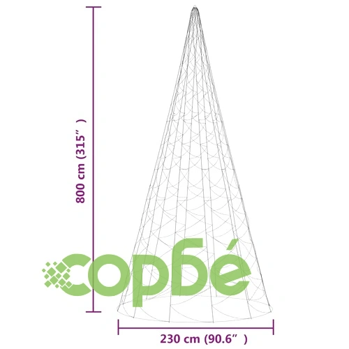 Коледна елха на флагщок, топло бяло, 3000 LED, 800 см ➤ топ цена ➤ sorbe.bg