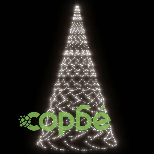 Коледна елха на флагщок, студено бяло, 3000 LED, 800 см ➤ топ цена ➤ sorbe.bg