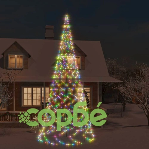 Коледна елха на флагщок, цветна, 3000 LED, 800 см ➤ топ цена ➤ sorbe.bg