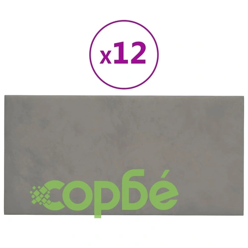 Стенни панели, 12 бр, светлосиви, 60x30 см, кадифе, 2,16 м² ➤ топ цена ➤ sorbe.bg