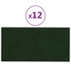 Стенни панели, 12 бр, тъмнозелени, 60x30 см, кадифе, 2,16 м²