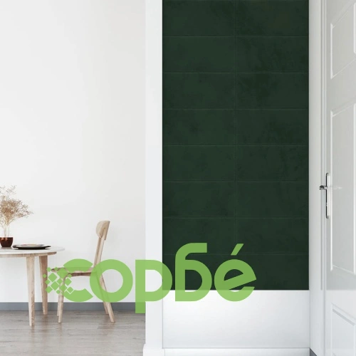 Стенни панели, 12 бр, тъмнозелени, 60x30 см, кадифе, 2,16 м² ➤ топ цена ➤ sorbe.bg