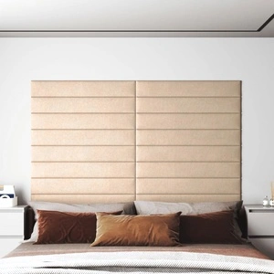 Стенни панели, 12 бр, кремави, 90x15 см, плат, 1,62 м²