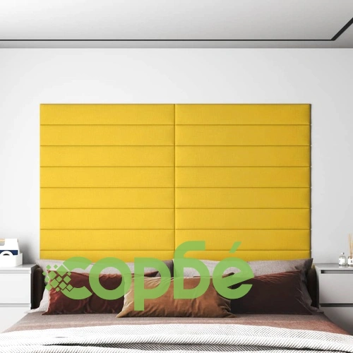 Стенни панели, 12 бр, светложълт, 90x15 см, плат, 1,62 м² ➤ топ цена ➤ sorbe.bg