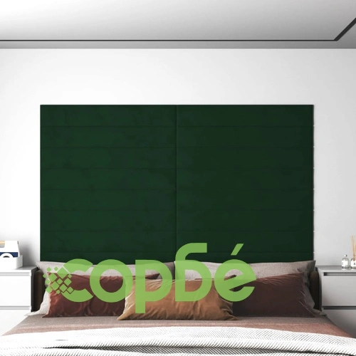 Стенни панели, 12 бр, тъмнозелени, 90x15 см, кадифе, 1,62 м² ➤ топ цена ➤ sorbe.bg
