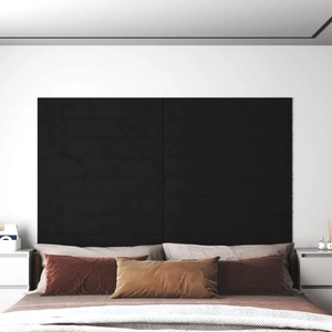 Стенни панели, 12 бр, черни, 90x15 см, кадифе, 1,62 м²