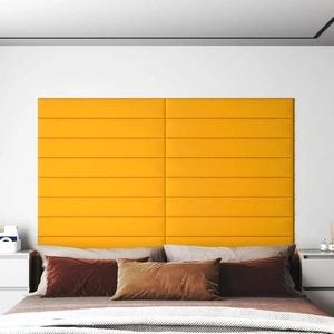 Стенни панели, 12 бр, жълти, 90x15 см, кадифе, 1,62 м²