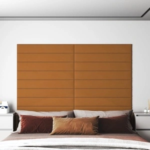 Стенни панели, 12 бр, кафяви, 90x15 см, кадифе, 1,62 кв.м.