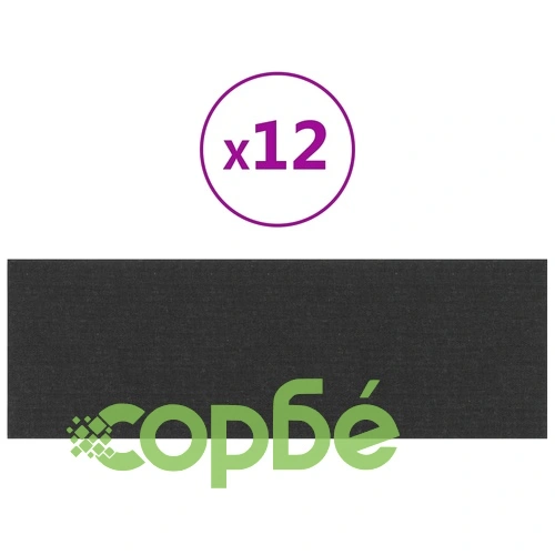 Стенни панели, 12 бр, черен, 90x30 см, плат, 3,24 м² ➤ топ цена ➤ sorbe.bg