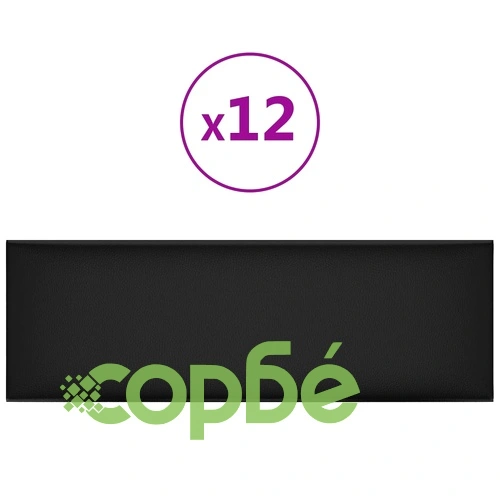 Стенни панели, 12 бр, черни, 90x30 см, изкуствена кожа, 3,24 м² ➤ топ цена ➤ sorbe.bg