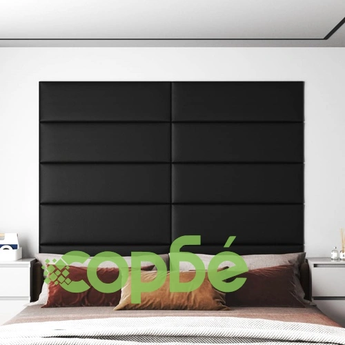 Стенни панели, 12 бр, черни, 90x30 см, изкуствена кожа, 3,24 м² ➤ топ цена ➤ sorbe.bg