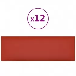 Стенни панели 12 бр червени 90x30 см изкуствена кожа 3,24 кв.м.