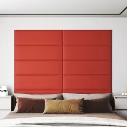 Стенни панели 12 бр червени 90x30 см изкуствена кожа 3,24 кв.м.
