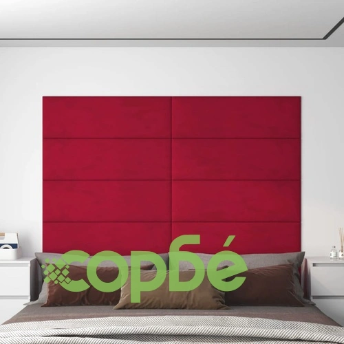 Стенни панели, 12 бр, виненочервени, 90x30 см, кадифе, 3,24 м² ➤ топ цена ➤ sorbe.bg