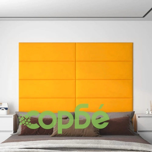 Стенни панели, 12 бр, жълти, 90x30 см, кадифе, 3,24 м² ➤ топ цена ➤ sorbe.bg