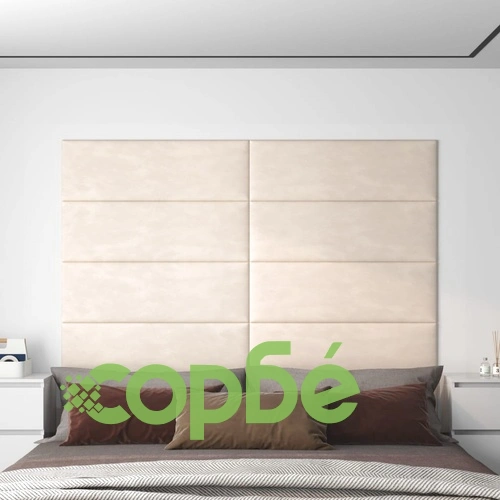 Стенни панели, 12 бр, кремави, 90x30 см, кадифе, 3,24 м² ➤ топ цена ➤ sorbe.bg