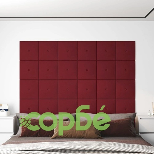 Стенни панели, 12 бр, виненочервени, 30x30 см, плат, 1,08 кв.м. ➤ топ цена ➤ sorbe.bg