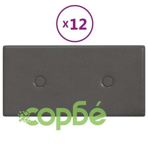 Стенни панели, 12 бр, сиви, 30x15 см, изкуствена кожа, 0,54 м² ➤ топ цена ➤ sorbe.bg