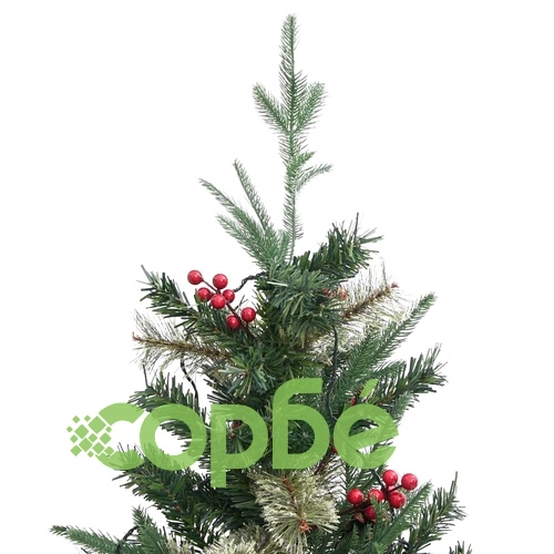 Готова осветена коледна елха с шишарки зелена 225 см PVC и PE ➤ топ цена ➤ sorbe.bg