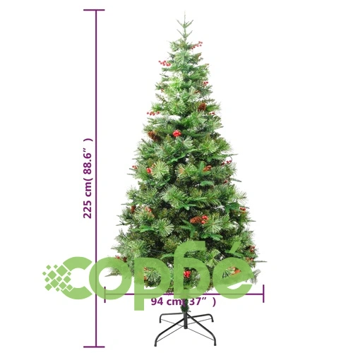Готова осветена коледна елха с шишарки зелена 225 см PVC и PE ➤ топ цена ➤ sorbe.bg