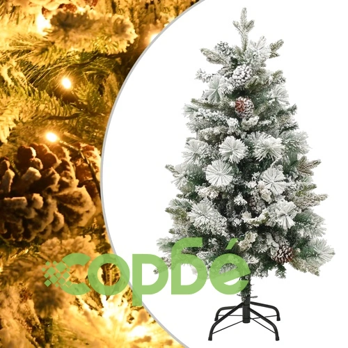 Осветена коледна елха с флокиран сняг и шишарки 150 см PVC и PE ➤ топ цена ➤ sorbe.bg