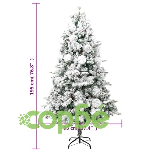 Осветена коледна елха с флокиран сняг и шишарки 195 см PVC и PE ➤ топ цена ➤ sorbe.bg